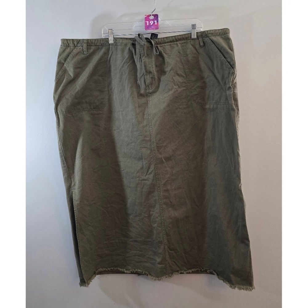 Venezia Jeans Womens Skirt Olive Green Cargo Raw Hem Maxi Grunge Edgy Size 28